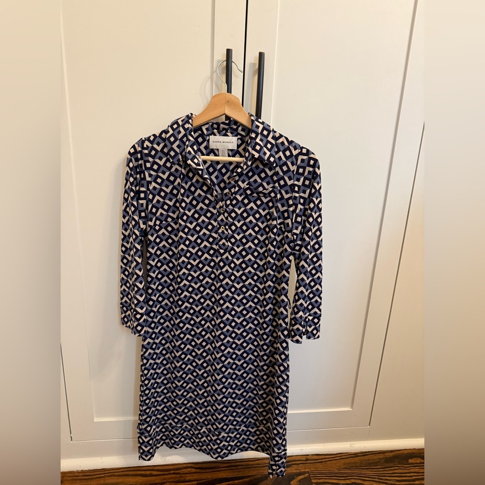 Donna Morgan Black and White Cuffed Sleeve Shirt Dress